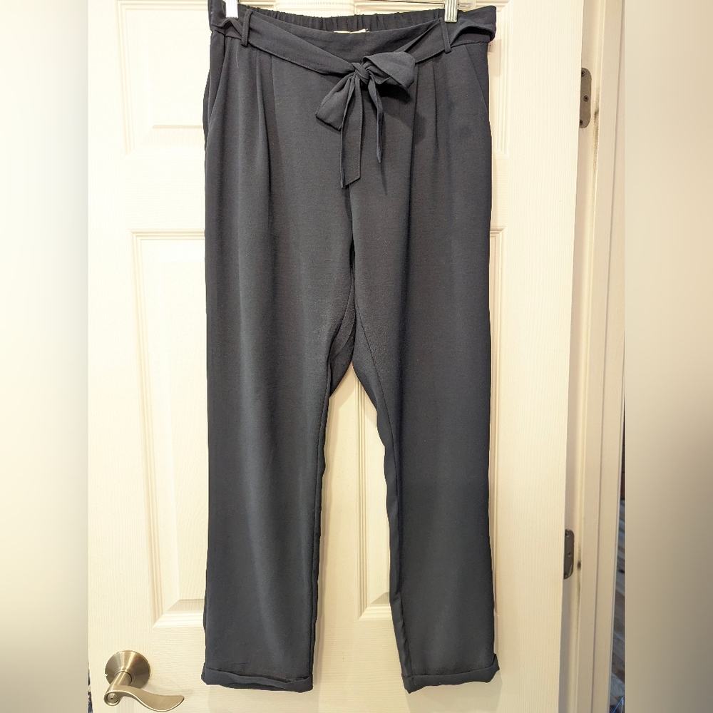 Cerise Blue Women's navy blue baggy electric waist tie belt pants throuser sz M